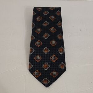Ermenegildo Zegna Black Tie with Orange and Gray Diamond Pattern